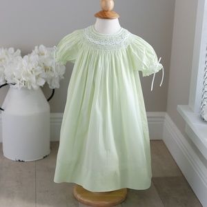 Strasburg Dress Smocked Bishop Pearl Embroidery Sherbet Green 6 Months LIKE NEW